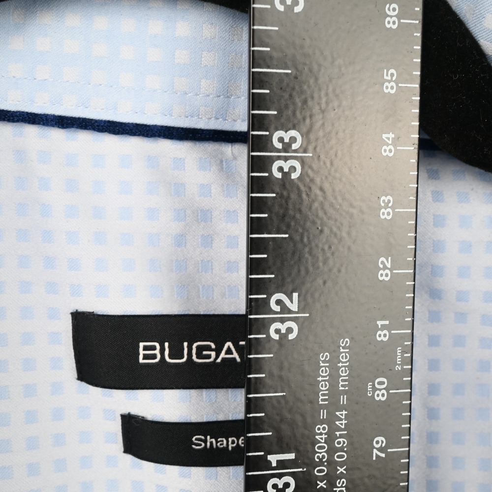 Bugatchi Button Up Shirt Men 3XL Light Blue Shaped Fit Micro Check Long Sleeve - Picture 6 of 7